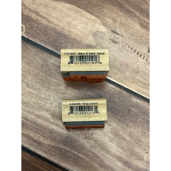 HTF A MUSE SET OF 2 WOOD MOUNTED RUBBER STAMPS NEWBORN KING NATIVITY BABY JESUS - Picture 2 of 4